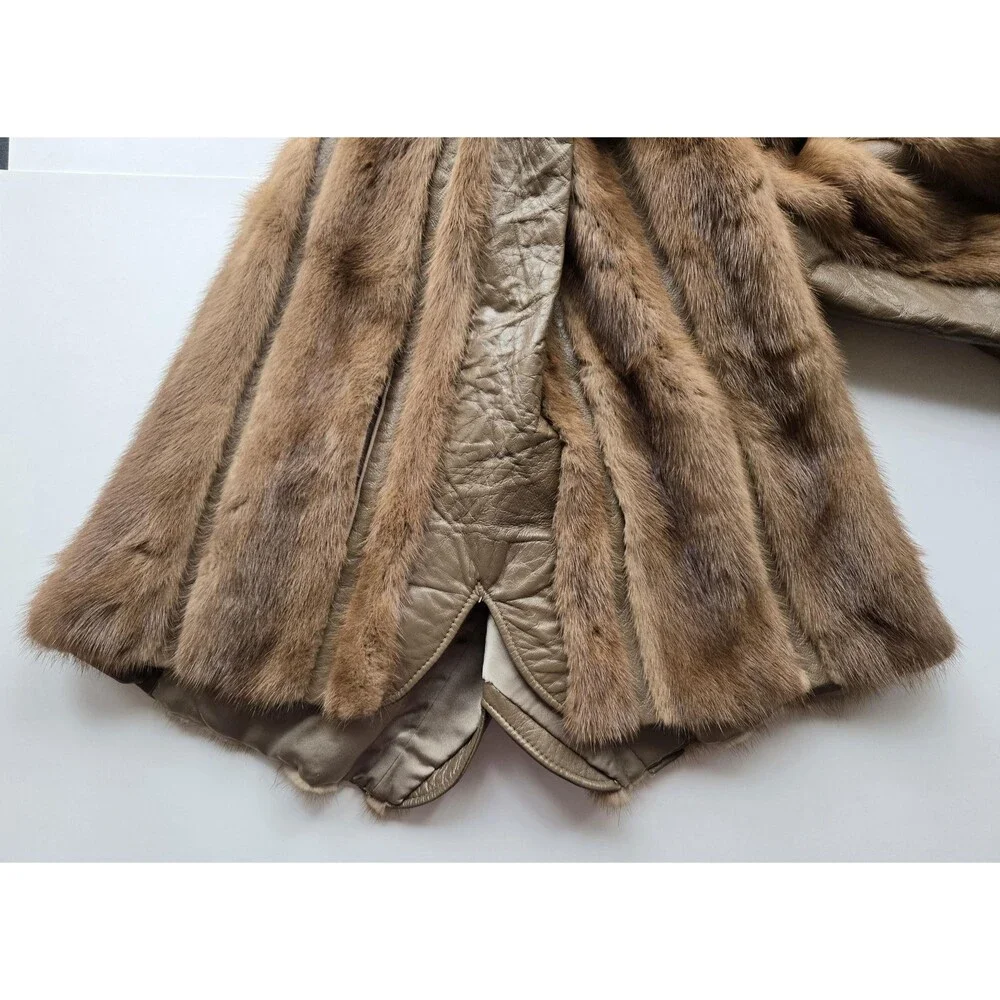 Vintage brown leather and genuine mink fur‎ button-up coat - womens M-L